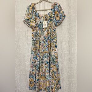 NWT Grace + Emma Blue and Yellow Tiered Sundress